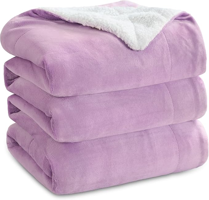 Bedsure GentleSoft Sherpa Fleece Blankets Queen Size for Bed - Thick and Warm Throw for Girls and Women, Soft Fuzzy Plush Queen Blanket for Winter, Lilac, 90x90 Inches