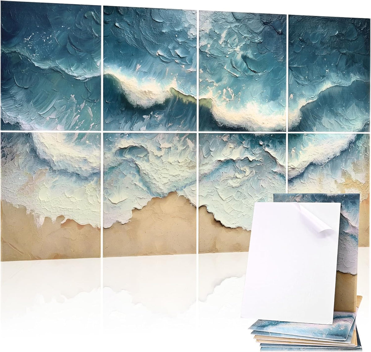 8 Pack Acoustic Panels, Soundproof Wall Panels, 48X32 Inches Sound Proof Panels for Walls, Sound Absorbing Wall Art Decorative, Sound Dampening Panels for Recording, Home Studio(Ocean Ode)