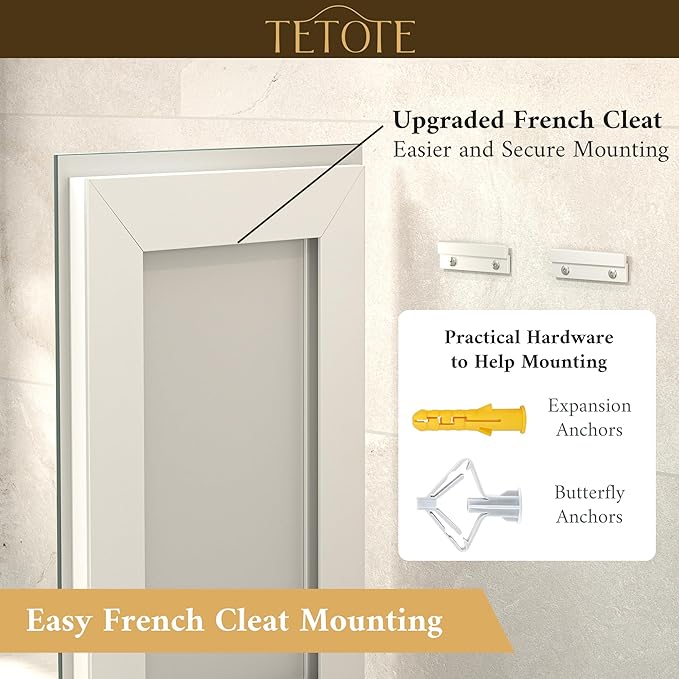 TETOTE LED Bathroom Mirror 16 x 24 Inch Brighter Light up Mirror for Bathroom Vanity, Front and Backlit Lighted Anti-Fog Wall Mirror with Lights, 3-Color Dimmable, Waterproof, Tempered Glass