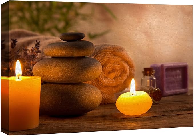 wall26 Canvas Print Wall Art Zen Pilates Tropical Plant Massage Stone Candles Yoga Nature Photography Realism Rustic Scenic Landscape Colorful Relax/Calm for Living Room, Bedroom, Bathroom - 16"x24"