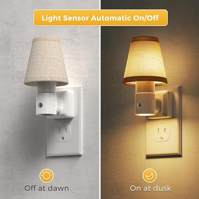 L LOHAS LED Night Lights Plug into Wall, Plug in Night Light Dimmable, Soft Warm Nightlight with Light Sensor, Rotatable Base, Vintage Linen Fabric Nightlights Plug in Wall for Bathroom Kitchen 1Pack