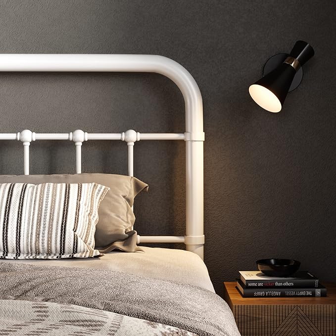 Allewie King Size Metal Platform Bed Frame with Victorian Style Wrought Iron-Art Headboard/Footboard, No Box Spring Required，White