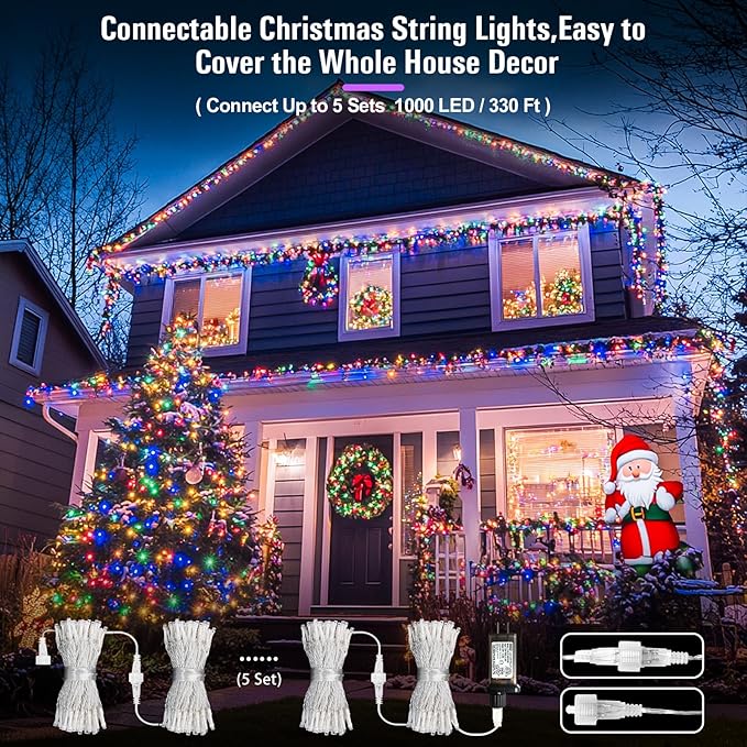 JMEXSUSS Multicolor Christmas Tree Lights Outdoor Indoor Clear Wire, 200 LED Christmas Lights 66ft Colorful String Lights Plug in for Bedroom Tree Room Party Xmas Decorations