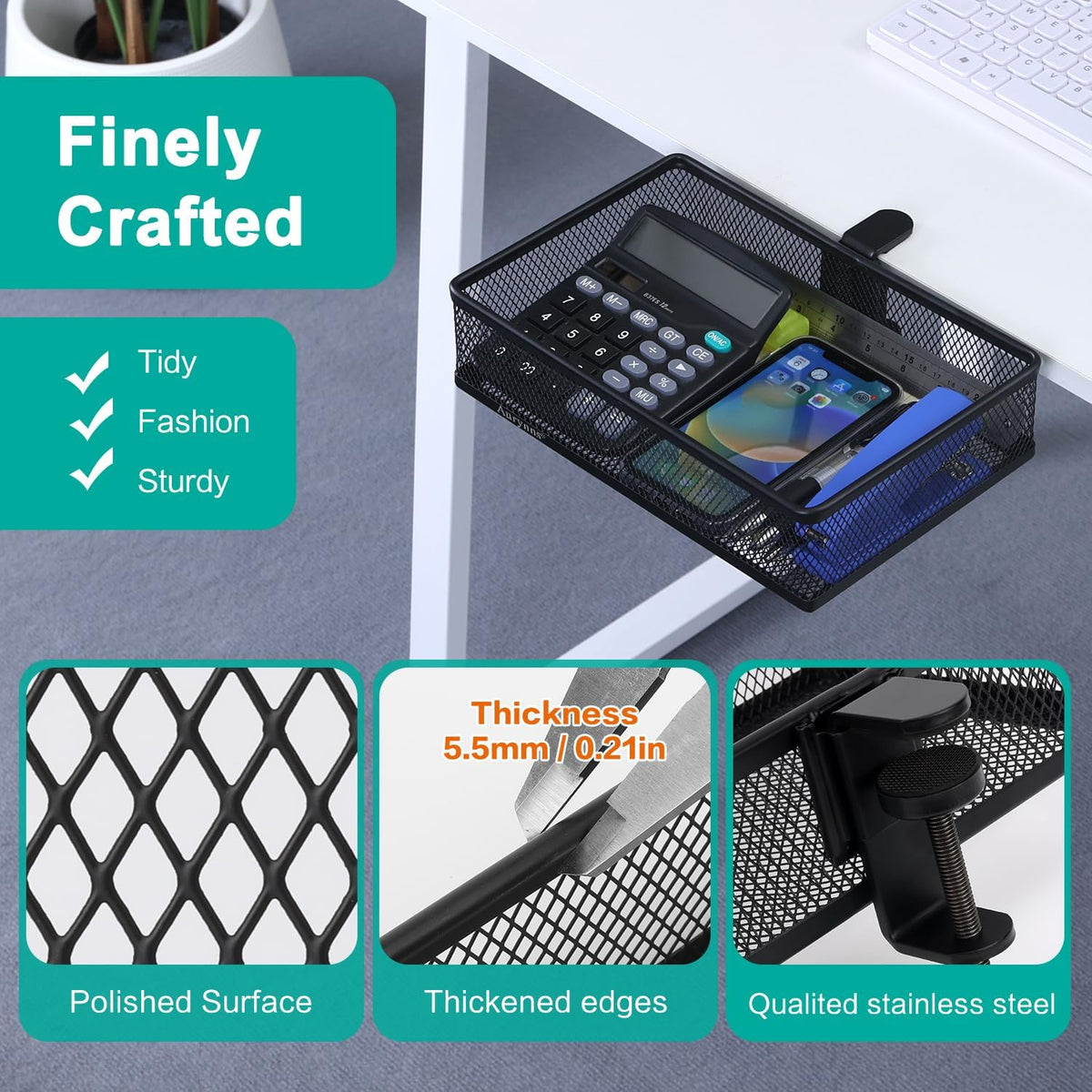 Clip-on Drawer organizers, desk organizer,can be clipped around the table to store small items. (Black - Big), Bronze Gold