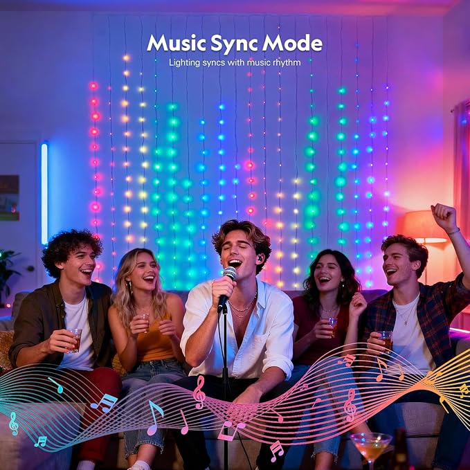 JMEXSUSS App-Controlled Color Changing Curtain Lights, 400 LED RGB String Lights for Halloween, Bedroom, Window, Wall, Party, Backdrop, Christmas, Indoor, and Outdoor Decorations, 6.5x6.5ft