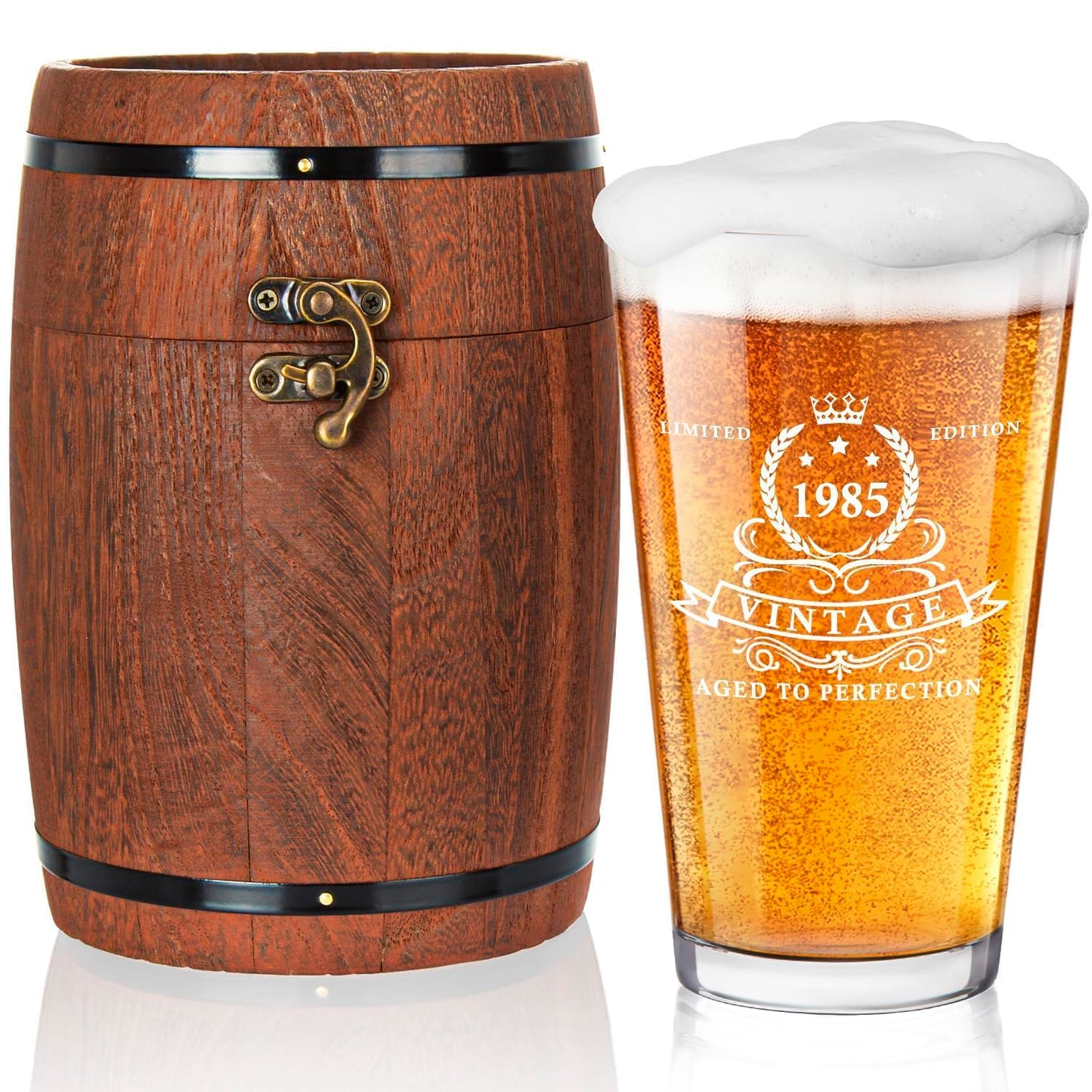 LIGHTEN LIFE 40th Birthday Gifts for Men 16oz,1985 Beer Glass in Barrel Box,40th Birthday Beer Glass,40th Birthday Gift Ideas,1985 Pint Glass for 40 Years Old Dad,Husband,40th Beer Glass