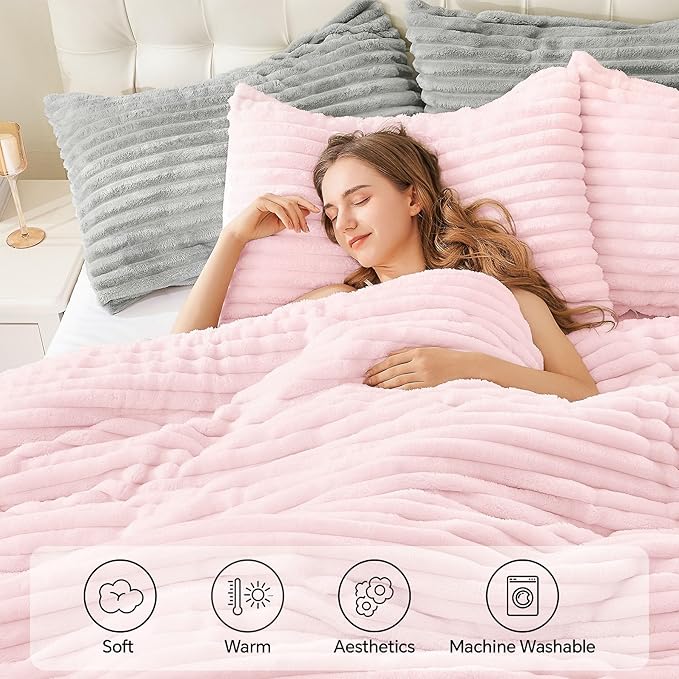 BEDELITE Fleece King Comforter Set -Super Soft & Warm Fluffy Cherry Blossom Bedding, Luxury Fuzzy Heavy Bed Set for Winter with 2 Pillow Cases