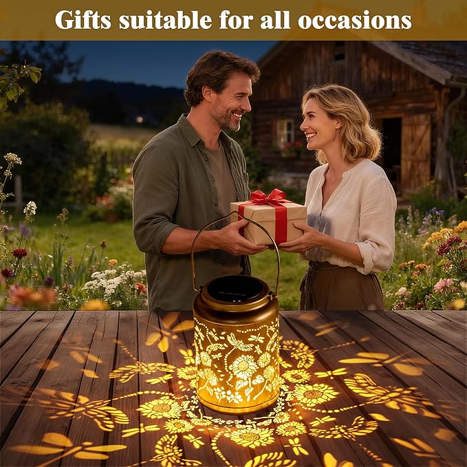 Birthday Gifts for Women Dragonfly Solar Lanterns Outdoor Waterproof, Hanging Metal Solar Lights Outdoor Decor for Party/Patio/Yard/Garden/Indoor