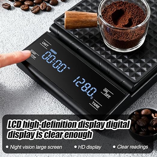 Rechargeable Coffee Scale with Timer, 5kg/0.1g Precision Pour Over Drip Espresso Scale for French Press, Digital Kitchen Scale with Auto Tare, Lit LCD Display and Silicone Cover
