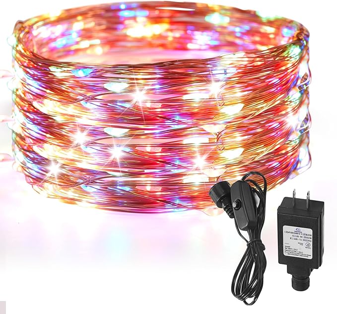 33 Ft. Fairy Lights, 100 LED Waterproof Copper Wire Firefly String Lights, Multi Color, Adapter Included, Starry String Lights for Indoor Outdoor Christmas Patio Wedding Decoration(1 Pack)