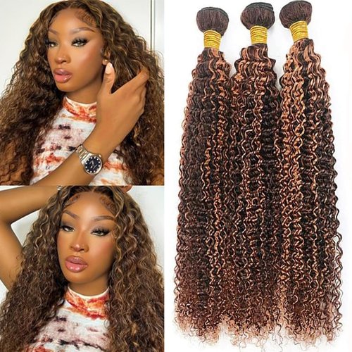 Condescension Human Hair Bundles 20 22 24 Inch Chocolate Brown P4/30 Jerry Curly Bundles Human Hair 100% Unprocessed Soft Sewn In Hair with Double Weft for Black Women