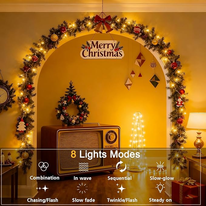 echosari Christmas String Lights Battery Powered, 33Ft 100 LED String Lights with Remote Dimmable Timer Fairy Lights for Wedding Party Garden Decor (Warm White)