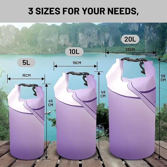 Waterproof Dry Bag,Roll Top Purple Small Waterproof Backpack 5L/10L/20L Floating and Lightweight Bags for Kayaking, Boating, Fishing, Swimming and Camping