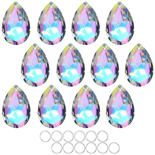HDCRYSTALGIFTS 12 Pieces 50mm Crystal Prisms Chandelier Colorful Bauhinia Ornament Pendants Rainbow Maker Hanging Prisms for Wedding Party Christams Tree Garlands Decoration DIY Jewelry