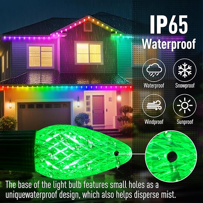 Probro Smart RGB C9 Christmas Lights Clearance, 95FT 100 LEDs App Control & Music Sync, 105 Modes for Party, Shatterproof Waterproof Connectable String Lights for Outdoor Indoor Xmas Tree House Decor