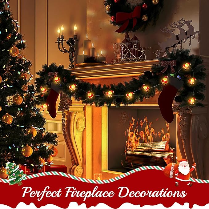 Christmas Decorations Indoor Lights, 10FT 30 LED Christmas Santa Claus Fairy String Lights Battery Operated for Xmas Tree Party Festive Holiday Christmas Gifts Cute Room Decor
