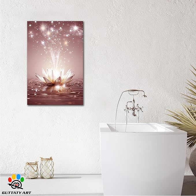 Zen White Lotus Flower Canvas Wall Art, Water Lily Bloom Picture, Lotus Flower Canvas Art Print, Calm Relax Poster, Meditation Spiritual Zen Flower Print for Yoga Spa Spiritual Room 12x18 inch