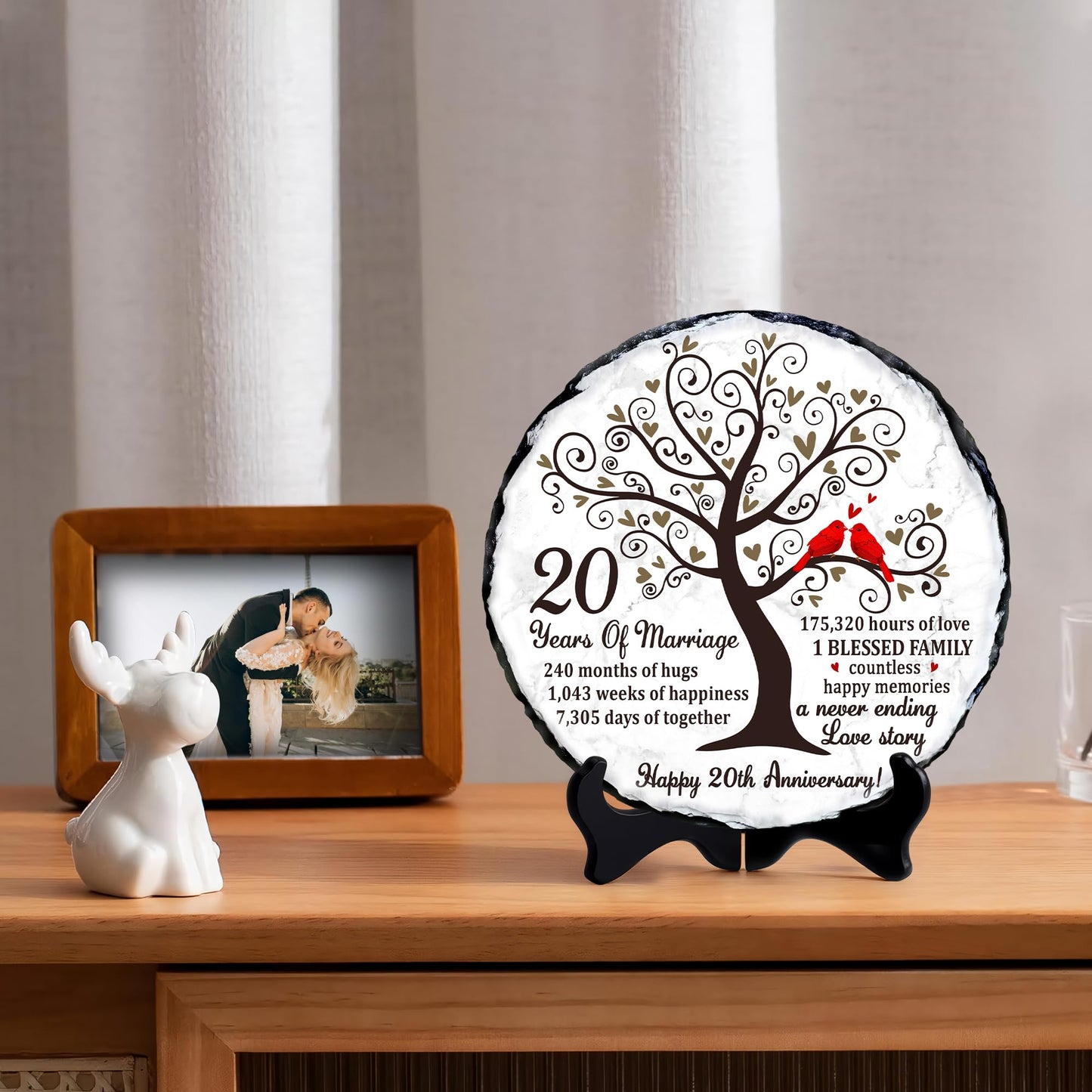 Bozspacer China Anniversary Slate Plate – 20th Anniversary Wedding Gifts for Couples, Husband, Wife or Parents – Elegant Slate Keepsake to Celebrate 20 Years of Marriage