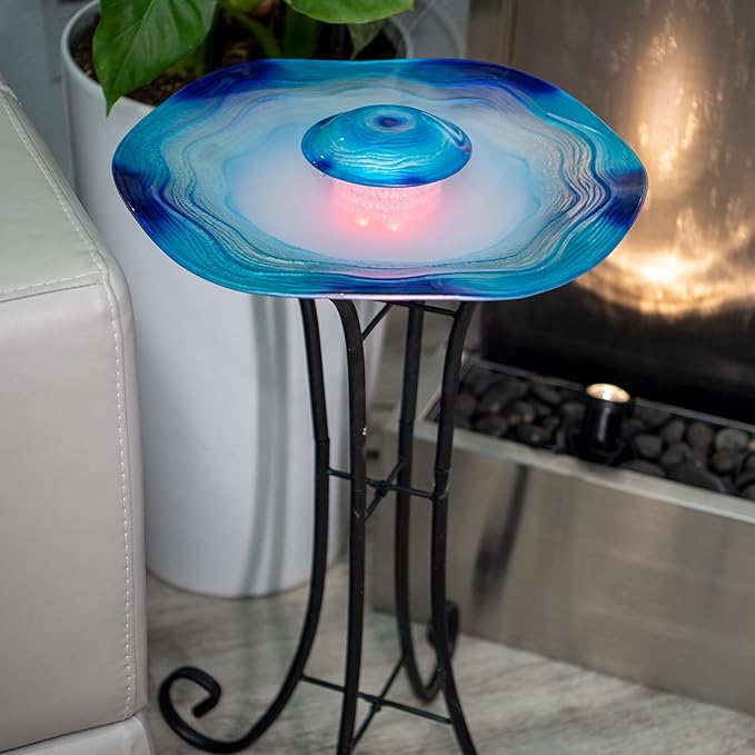 XBrand 27" LED Mist Indoor Floor Fountain, Freestanding Water Feature with Inline Control, Aromatherapy, Glass & Metal, Blue