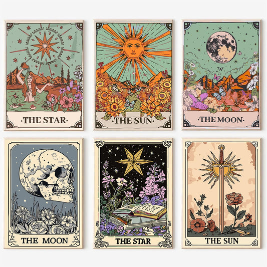 igoodom 6 Pack Paint by Numbers for Adults, 25x35cm DIY Acrylic Canvas Painting Kit, Sun and Moon Star Paint by Number Set for Beginners & Home Wall Decor