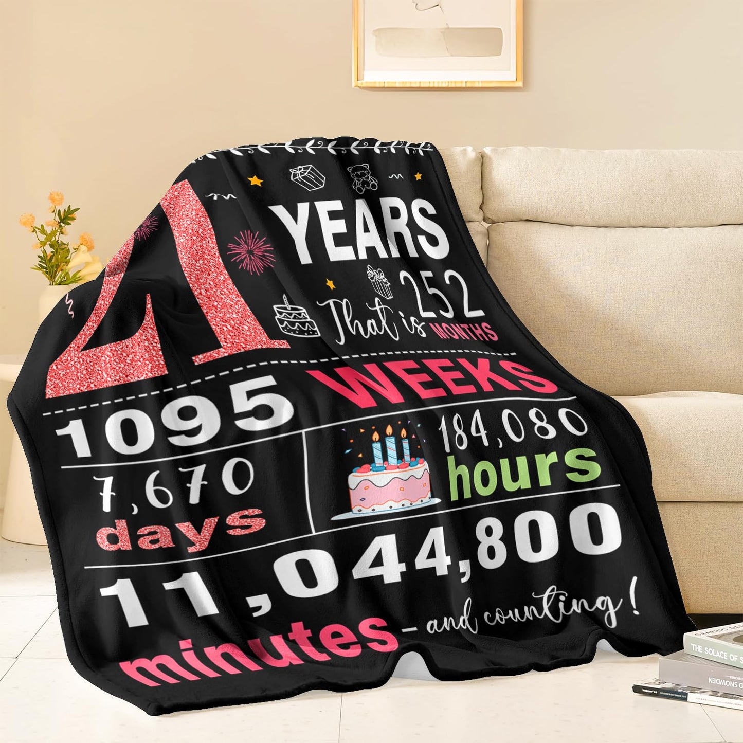21st Birthday Gifts for Her - Cool 21st Birthday Gift - 21 years old Bday Decorations for Her - Bday Presents for Women - Presents for 21 Years Old Birthday Female Women - Throw Blanket 50"x60"