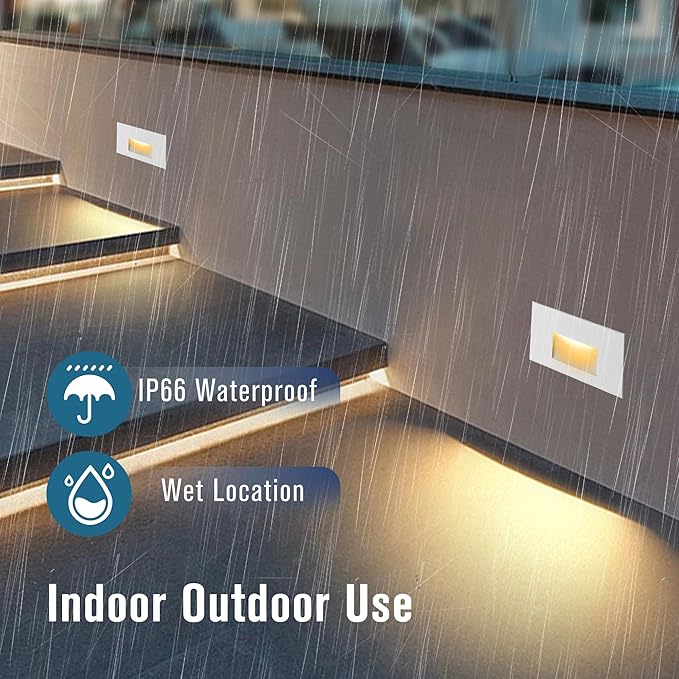 12-Pack Step Lights - Outdoor/Indoor Stair Lights, 12V LED, 3000K/4000K/5000K Color Changing, IP66 Waterproof, Horizontal for Steps