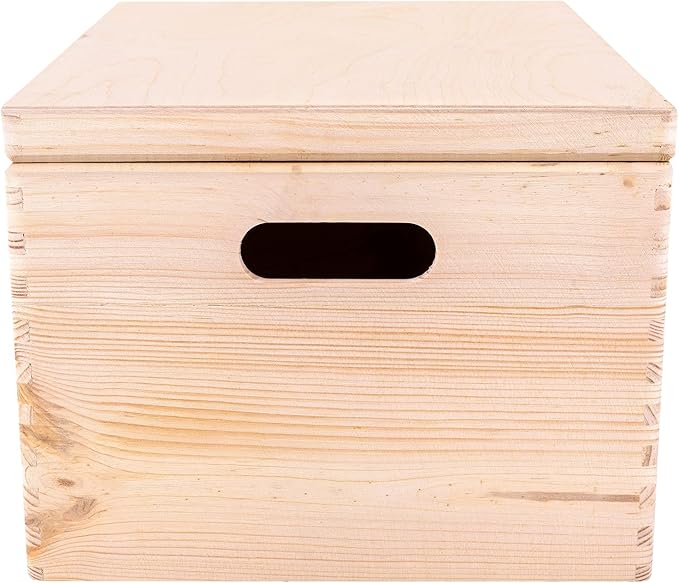 XXL Large Plain Wooden Box Storage with Hinged Lid | 15.8x11.8x9.44 inches (+-0.5) | Handles | Unpainted Gift | Product NOT Intended for 15 Years OR Below