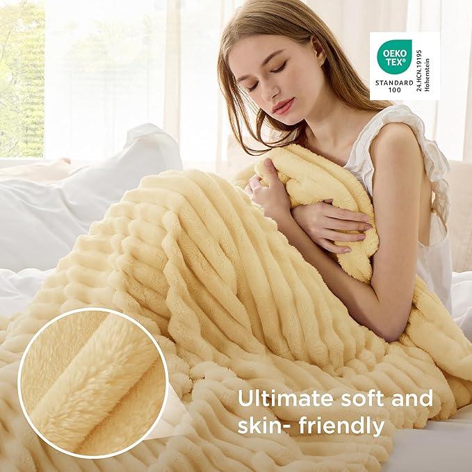 Bedsure GentleSoft Custard Yellow Fleece Throw Blanket for Couch - Super Soft Cozy Blankets for Women, Cute Small Blanket for Girls, 50x60 Inches