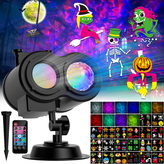 COOLWUFAN Halloween Christmas Projector Lights Outdoor, 2025 Upgrade 2-in-1 Holiday Projector Lights, 30 HD Effects (20 Slides) Projection Light for Xmas Halloween Party Garden Yard Decor