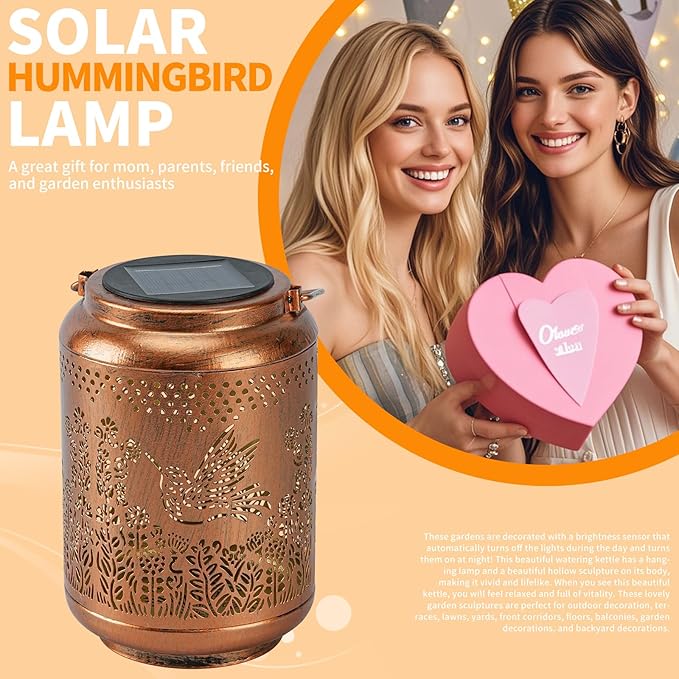 Solar Outdoor Waterproof Hummingbird Garden Decorative Lights, Outdoor Hanging Solar Lanterns, Gifts for Ladies Mom Grandma, for Patio, Deck, Backyard, Porch