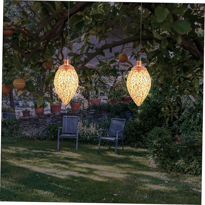 HEMOTON Solar Garden Light Outdoor Chandelier Hanging Decor Solar Lanterns Patio Lamp Rainproof Lighting