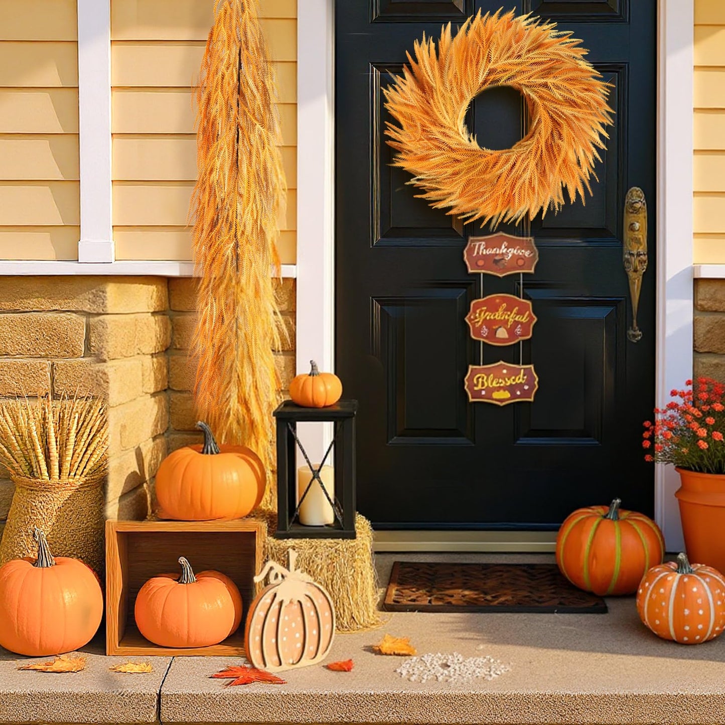 Noverlife 6FT Fall Garland for Mantle, Artificial Fall Leaf Garlands Gradient Autumn Hanging Norfolk Pine Garland, Harvest Faux Pine Wreath Fall Leaves Decor for Home Thanksgiving Halloween