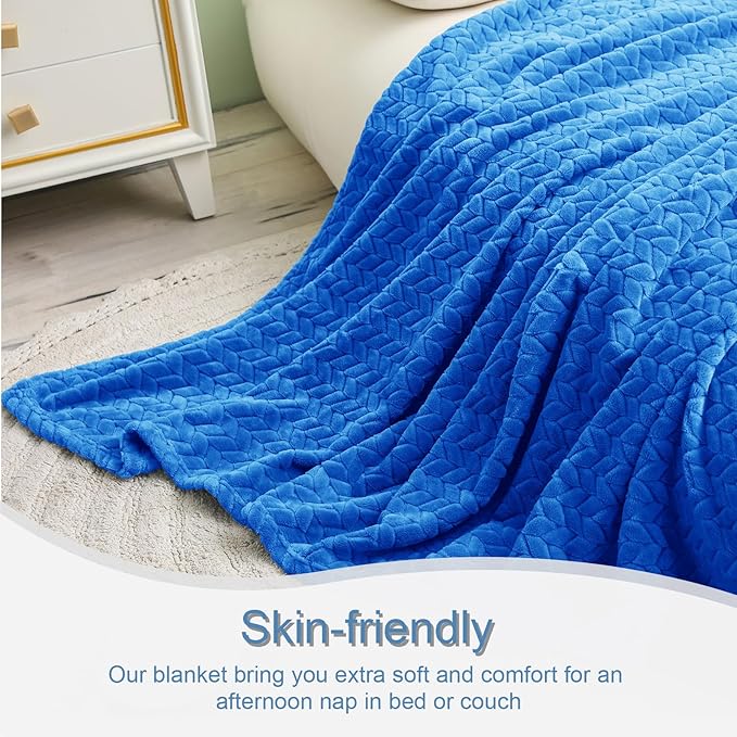 Exclusivo Mezcla Fleece King Size Blanket for Bed, 90x104 Inches Soft Cozy Jacquard Flannel Blankets, Lightweight Fuzzy Plush Warm for Winter, Cobalt Blue