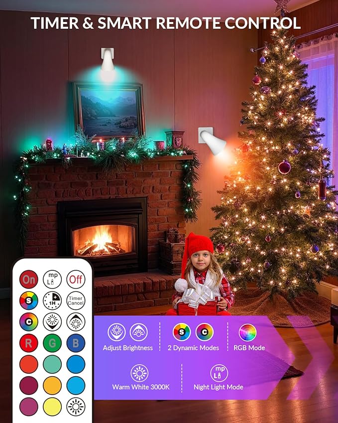 Plug in GU10 Wall Uplighter Lamp with Timer & Memory Function, Spotlights with GU10 Socket, Plugin Wall Wash Lamp with Remote Control, Indirect Lighting Inside (LED RGB Bulb Included)