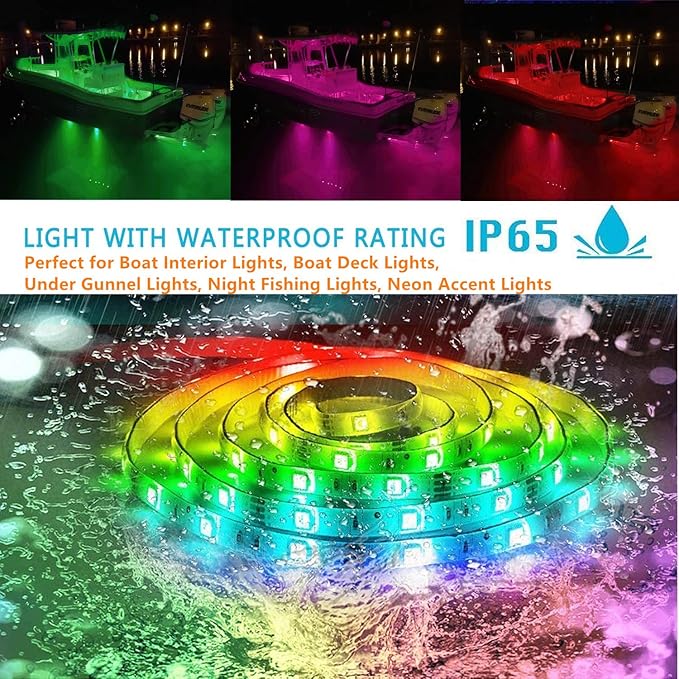 Led Strip Boat Lights Kit, 50FT Bluetooth Multi-Color Marine Pontoon Led Lights, Waterproof Boat Interior Light, Under Gunnel Deck Lights, Night Fishing Lights, APP/Remote Control, Sound Music Sync