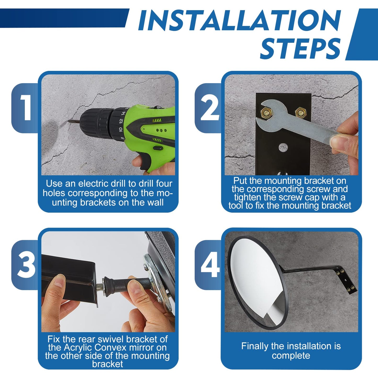 Maitys 2 Pcs Convex Mirror Acrylic Safety Security Traffic Corner Mirrors Adjustable Wide Angle View with Fixing Bracket for Indoor Outdoor Garage School Classroom Warehouse(12 Inch)