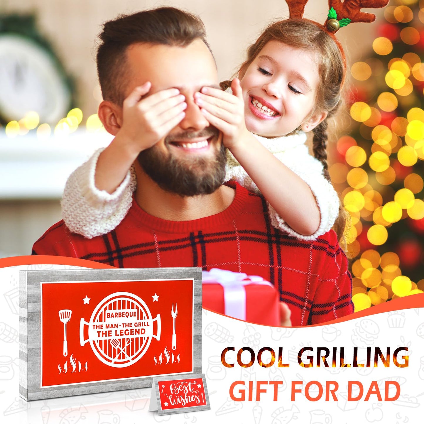 Fathers Day Dad Gifts from Daughter Son, Personalized Grilling Platter & Apron Set Birthday Gifts for Dad Papa Bonus Step Father in Law, Cool Grill BBQ Serving Tray Gift for Daddy Father's Day