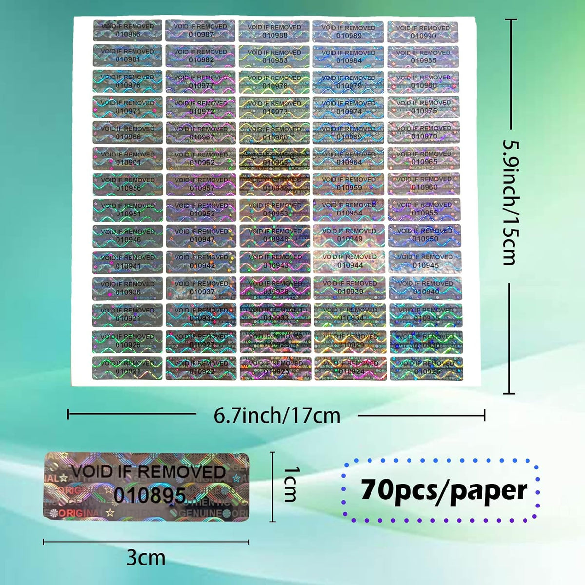 Hologram Stickers with Serial Number Security Labels Warranty Void Seal Tamper evident Labels Tamper Proof Stickers for Envelopes, Box and Packaging(1.2 X 0.4 Inch,350 pcs)
