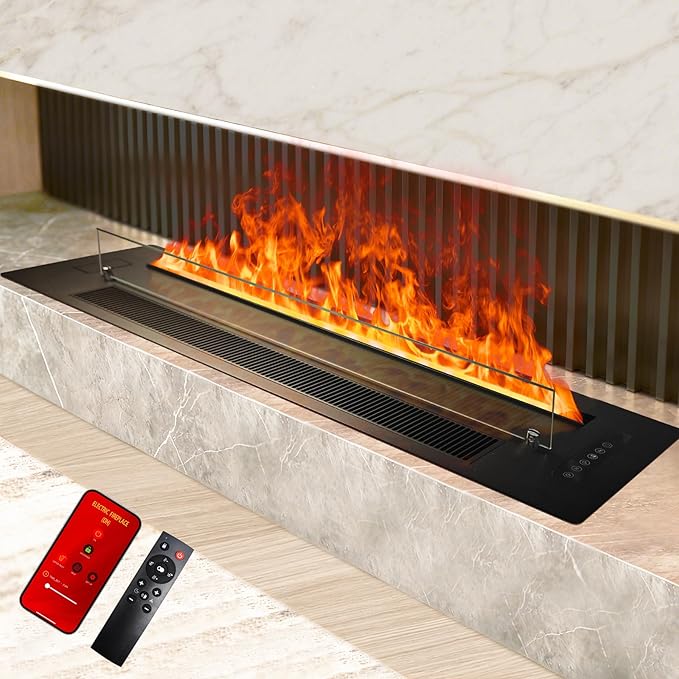 47.2" 3D Water Vapor Electric Fireplace Heater - Humidifier Function,Smart APP/Remote Control,Colorful Realistic Flame, Decorative Steam Atomizing Fireplace for Home, Office, Hotel & Restaurant