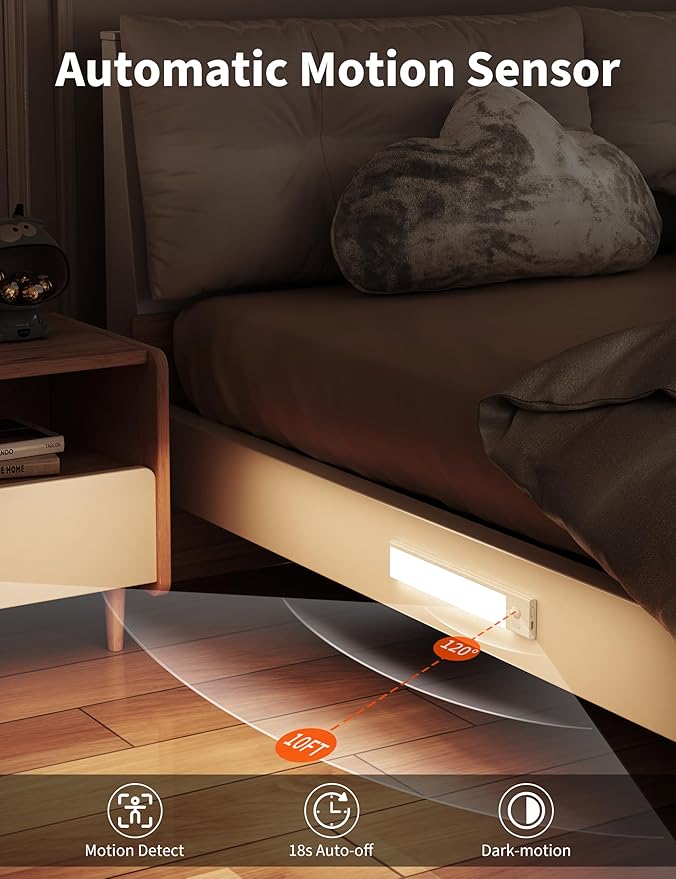 Joyzy 2 Pack 66 LED Motion Sensor Closet Lights, 9.2’’ Rechargeable Under Cabinet Lighting Magnetic Wireless 3 Color Temps & Dimmable Under Counter Light Motion Activated Pantry Light (110 Lumen)