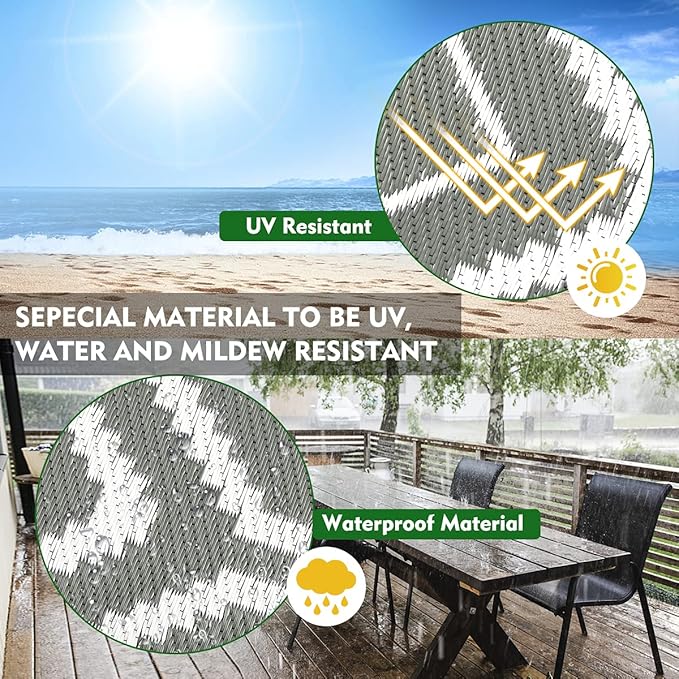 Camping Rugs, Clearance Plastic Straw Rug Weatherproof Reversible, Large Floor Mat for Outdoors, RV, Patio, Backyard, Deck, Picnic, Beach, Trailer, Camping
