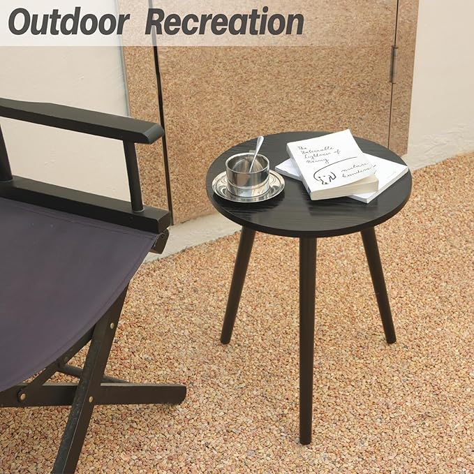 AWASEN Round End Table, Black Side Table Modern Home Decor Small Accent Table for Small Space Living Room, Bedroom and Balcony, Easy Assembly, 19.5''H x 16''D (Black)