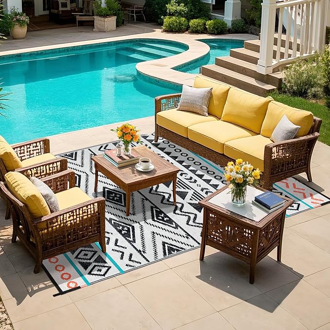 Outdoor Rugs Patio Camping Waterproof - 6x9 Plastic Straw Patio Rug Portable for Campers, Outside RVs Mat, Outdoor Area Carpet for Patios Clearance, Backyard Porch, Balcony, Picnic