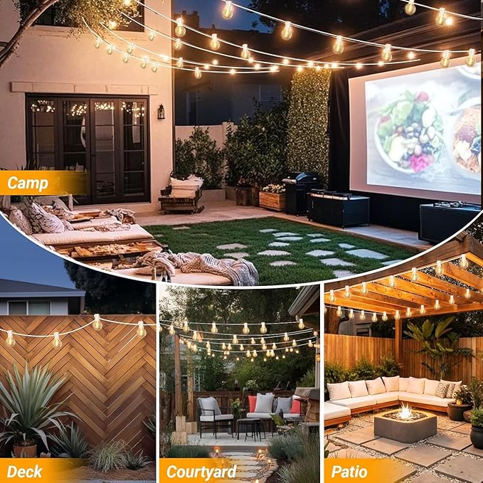 LAMPHOME 4 Pack 26FT LED Outdoor String Lights, 12+1 Shatterproof G40 Edison Bulbs, Connectable & Weatherproof Commercial Grade Patio Lights, Warm White Backyard Decorative Lighting