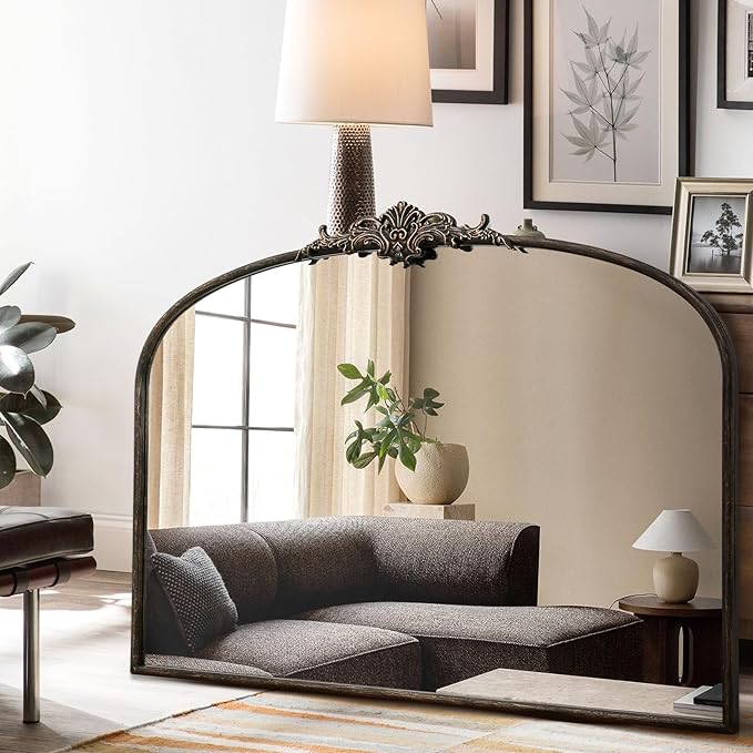 Besdomus Vintage Arched Black Mirror: 40"x29" Large Arch Antique Wall Mounted Mirror - Baroque Traditional Ornate for Entryway/Living Room/Fireplace/Bathroom- Home Decor for Interior Designers