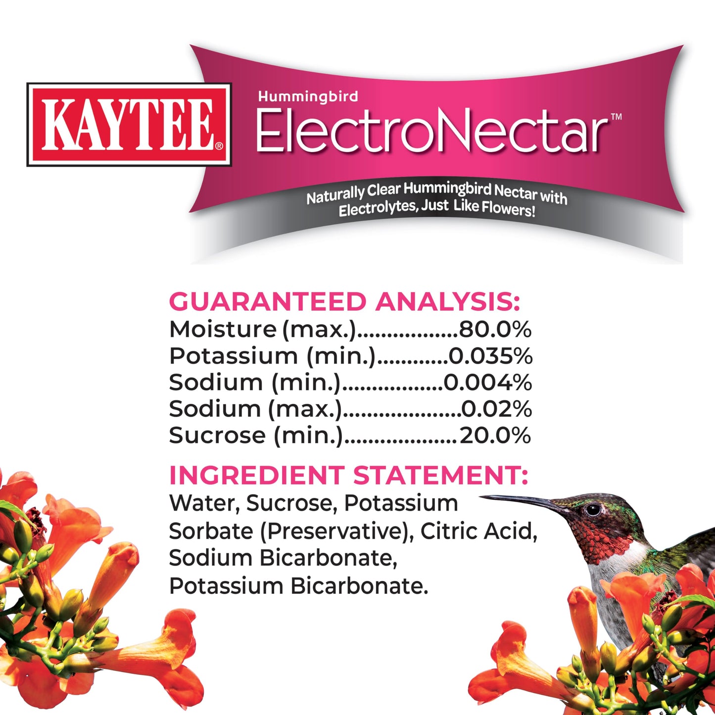 Kaytee Hummingbird ElectroNectar Wild Bird Food, Ready to Use, 64 Ounces