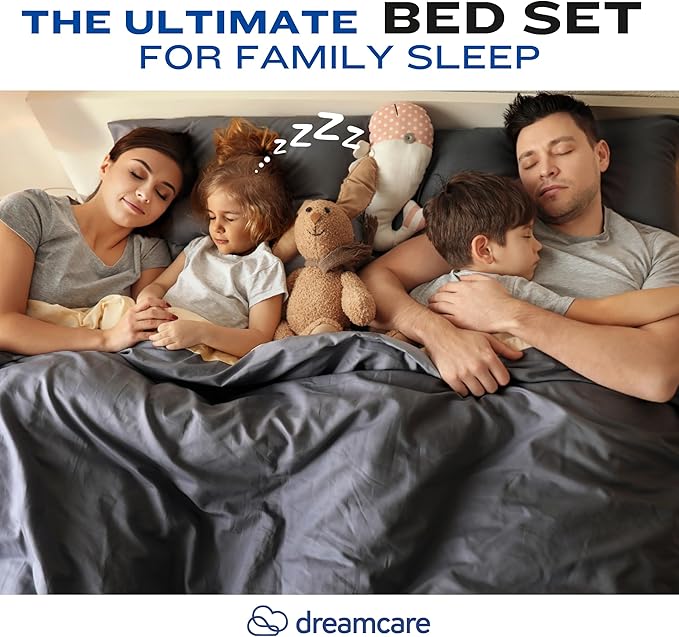DREAMCARE Queen Size Sheets - Cooling Bed Sheets - 4pcs Set - up to 15" Deep Pocket Queen Sheet Set - Sheets Queen Size Bed - Soft & Long Lasting 100% Fine Brushed Polyester with Side Pocket - Grey