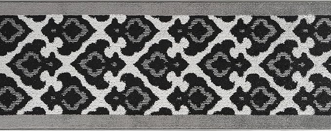 Custom Length Cut to Size Fleur de Lis Inspired Carpet Runner Rug for Hallways, Non Slip Rubber Backed, 31 inch Wide X Customized Length, Royal Grey, 31 inch X 10 feet