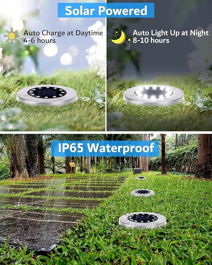 HOUSEOFLED Solar Ground Lights 12 Pack, Waterproof IP65 In-Ground Outdoor Landscape Lights, Warm White, for Pathway, Garden, Yard & Patio