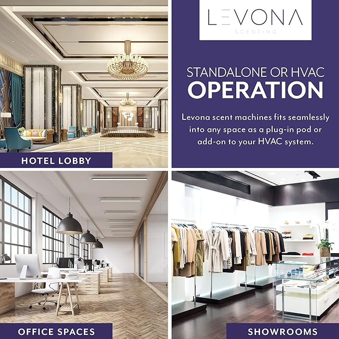 LEVONA SCENT Machine Lavanda: Up to 6000 SQFT HVAC Diffuser- Waterless Scent Air for Office, Hotel & Home Diffuser - Fragrance + Remote Control App Lavanda 2000
